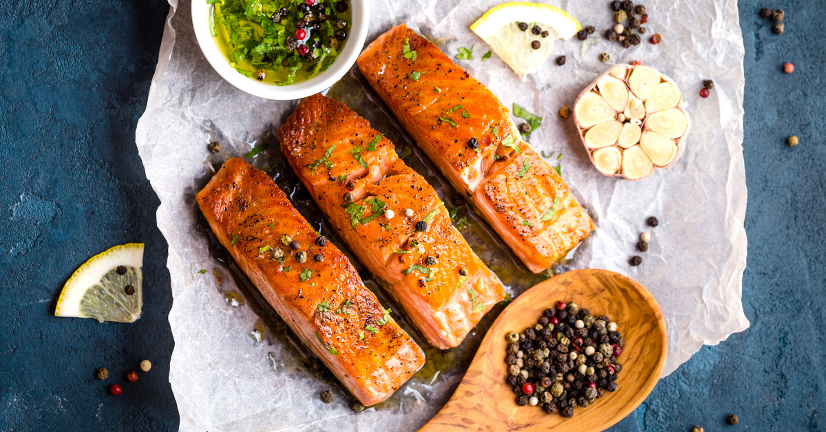 glazed salmon with garic and lemons