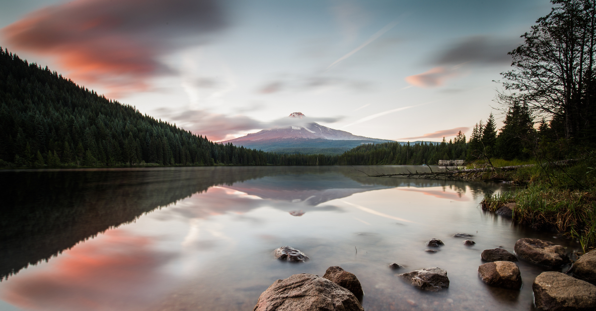 Mt.Hood reflected on Trillium Lake at sunset